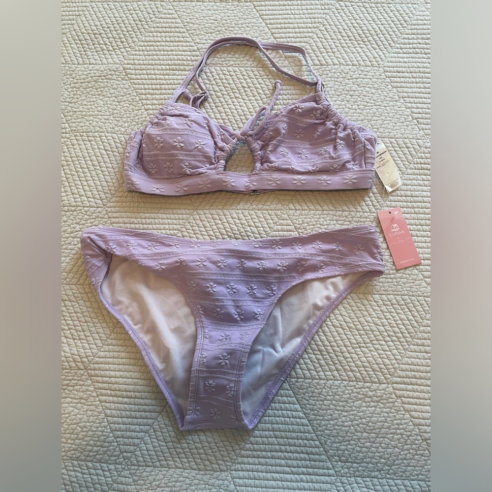 Daisy Eyelet Cinched Cutout Top and Hipster Bikini set